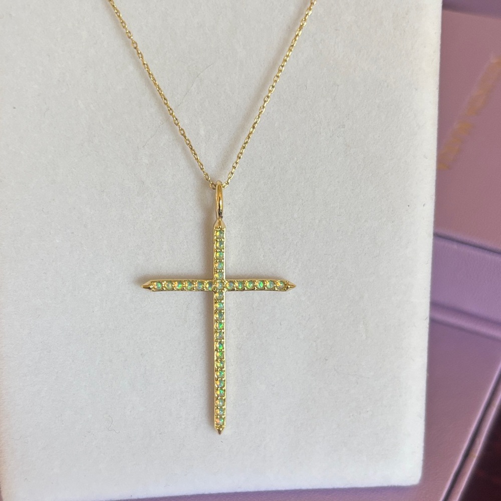 Melinda Maria Gold Necklace with Green Cross
